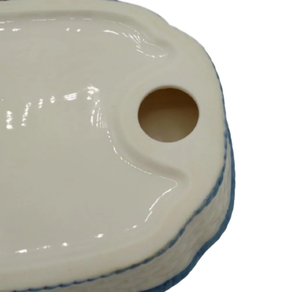 Springs Garden Room Basketweave Blue Roses Floral Porcelain Soap Dish